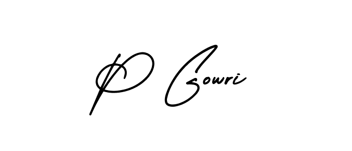 Use a signature maker to create a handwritten signature online. With this signature software, you can design (AmerikaSignatureDemo-Regular) your own signature for name P Gowri. P Gowri signature style 3 images and pictures png