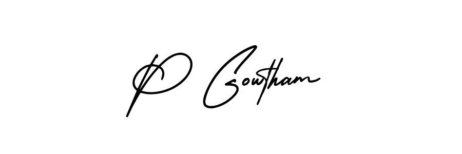 if you are searching for the best signature style for your name P Gowtham. so please give up your signature search. here we have designed multiple signature styles  using AmerikaSignatureDemo-Regular. P Gowtham signature style 3 images and pictures png