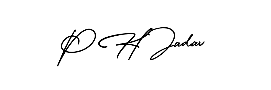 How to make P H Jadav name signature. Use AmerikaSignatureDemo-Regular style for creating short signs online. This is the latest handwritten sign. P H Jadav signature style 3 images and pictures png