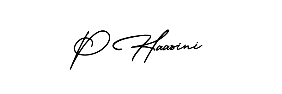 The best way (AmerikaSignatureDemo-Regular) to make a short signature is to pick only two or three words in your name. The name P Haasini include a total of six letters. For converting this name. P Haasini signature style 3 images and pictures png