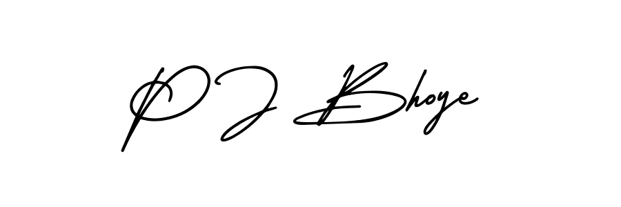 How to make P J Bhoye name signature. Use AmerikaSignatureDemo-Regular style for creating short signs online. This is the latest handwritten sign. P J Bhoye signature style 3 images and pictures png