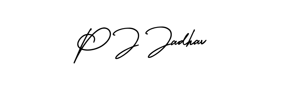 How to make P J Jadhav name signature. Use AmerikaSignatureDemo-Regular style for creating short signs online. This is the latest handwritten sign. P J Jadhav signature style 3 images and pictures png