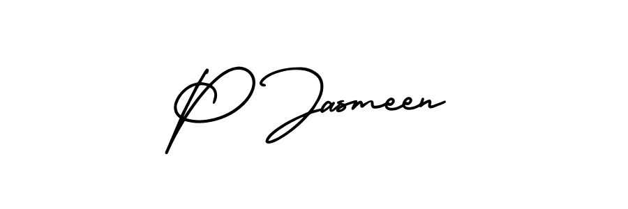 This is the best signature style for the P Jasmeen name. Also you like these signature font (AmerikaSignatureDemo-Regular). Mix name signature. P Jasmeen signature style 3 images and pictures png