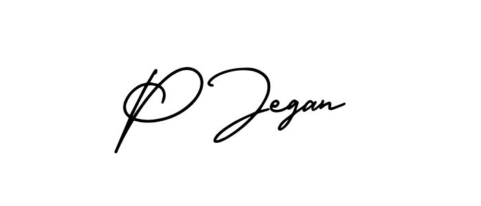 How to make P Jegan name signature. Use AmerikaSignatureDemo-Regular style for creating short signs online. This is the latest handwritten sign. P Jegan signature style 3 images and pictures png