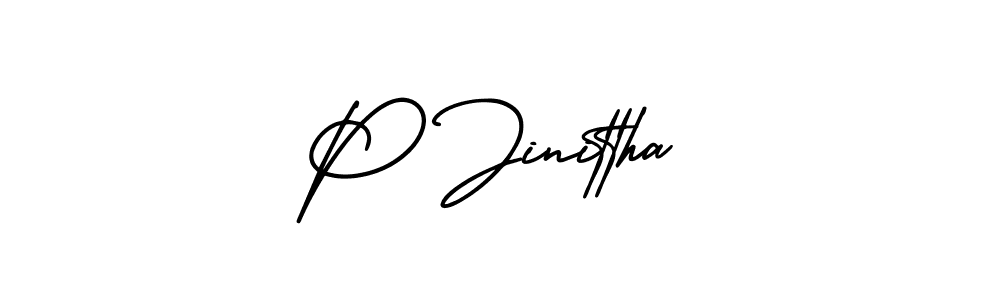 You should practise on your own different ways (AmerikaSignatureDemo-Regular) to write your name (P Jinittha) in signature. don't let someone else do it for you. P Jinittha signature style 3 images and pictures png