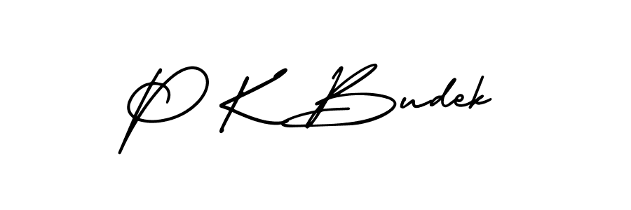 How to make P K Budek name signature. Use AmerikaSignatureDemo-Regular style for creating short signs online. This is the latest handwritten sign. P K Budek signature style 3 images and pictures png