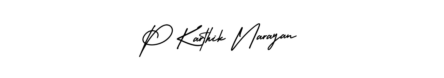 You should practise on your own different ways (AmerikaSignatureDemo-Regular) to write your name (P Karthik Narayan) in signature. don't let someone else do it for you. P Karthik Narayan signature style 3 images and pictures png