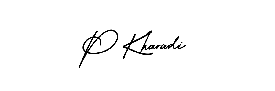 Similarly AmerikaSignatureDemo-Regular is the best handwritten signature design. Signature creator online .You can use it as an online autograph creator for name P Kharadi. P Kharadi signature style 3 images and pictures png