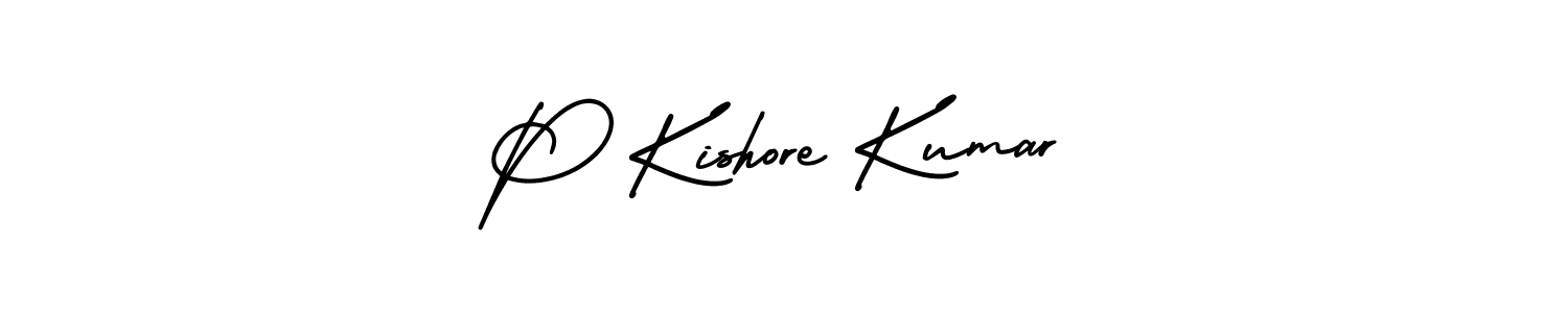 The best way (AmerikaSignatureDemo-Regular) to make a short signature is to pick only two or three words in your name. The name P Kishore Kumar include a total of six letters. For converting this name. P Kishore Kumar signature style 3 images and pictures png