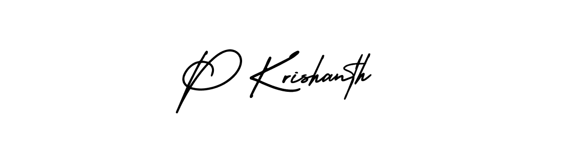 The best way (AmerikaSignatureDemo-Regular) to make a short signature is to pick only two or three words in your name. The name P Krishanth include a total of six letters. For converting this name. P Krishanth signature style 3 images and pictures png