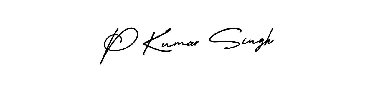 The best way (AmerikaSignatureDemo-Regular) to make a short signature is to pick only two or three words in your name. The name P Kumar Singh include a total of six letters. For converting this name. P Kumar Singh signature style 3 images and pictures png
