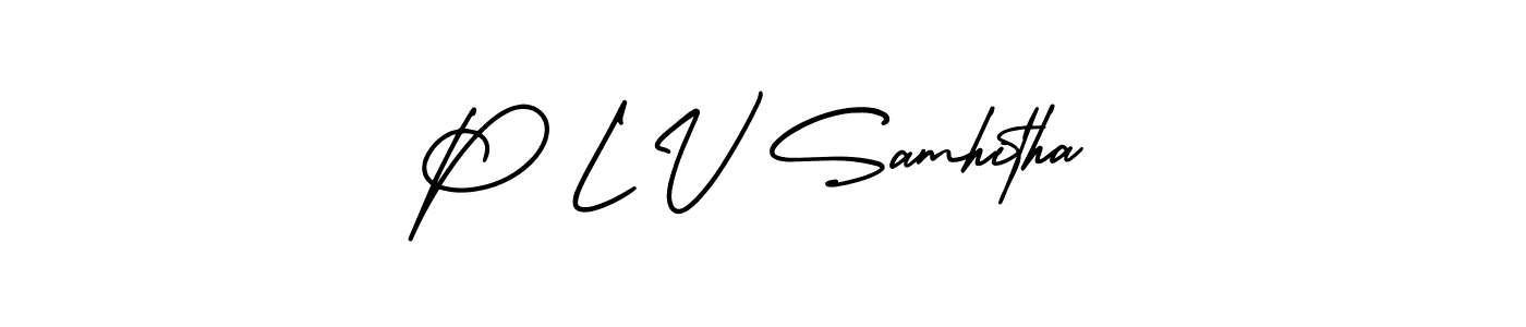 Use a signature maker to create a handwritten signature online. With this signature software, you can design (AmerikaSignatureDemo-Regular) your own signature for name P L V Samhitha. P L V Samhitha signature style 3 images and pictures png