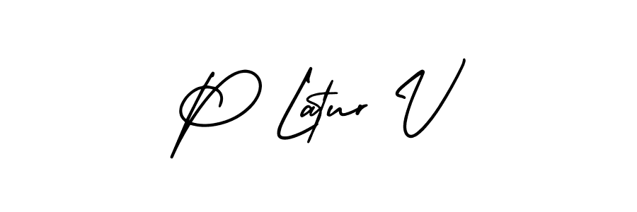 How to make P Latur V name signature. Use AmerikaSignatureDemo-Regular style for creating short signs online. This is the latest handwritten sign. P Latur V signature style 3 images and pictures png