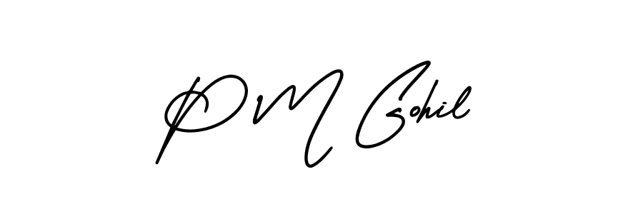 The best way (AmerikaSignatureDemo-Regular) to make a short signature is to pick only two or three words in your name. The name P M Gohil include a total of six letters. For converting this name. P M Gohil signature style 3 images and pictures png