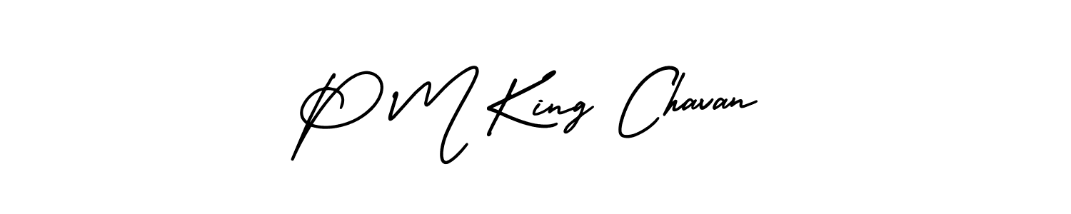 You should practise on your own different ways (AmerikaSignatureDemo-Regular) to write your name (P M King Chavan) in signature. don't let someone else do it for you. P M King Chavan signature style 3 images and pictures png