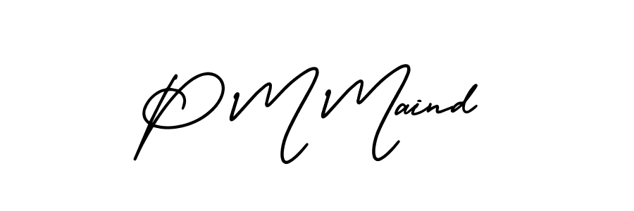 The best way (AmerikaSignatureDemo-Regular) to make a short signature is to pick only two or three words in your name. The name P M Maind include a total of six letters. For converting this name. P M Maind signature style 3 images and pictures png
