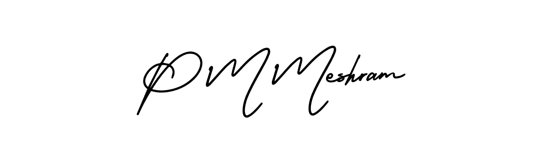 P M Meshram stylish signature style. Best Handwritten Sign (AmerikaSignatureDemo-Regular) for my name. Handwritten Signature Collection Ideas for my name P M Meshram. P M Meshram signature style 3 images and pictures png