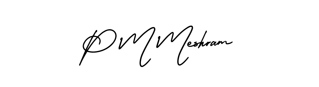 P M Meshram stylish signature style. Best Handwritten Sign (AmerikaSignatureDemo-Regular) for my name. Handwritten Signature Collection Ideas for my name P M Meshram. P M Meshram signature style 3 images and pictures png