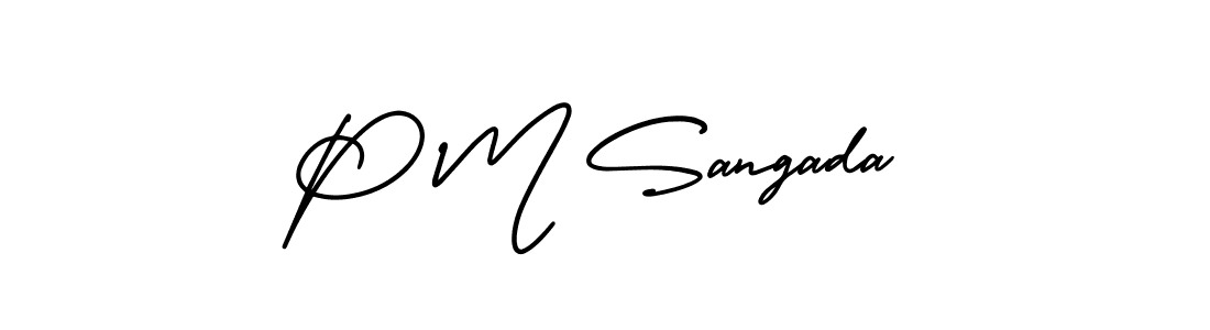 Create a beautiful signature design for name P M Sangada. With this signature (AmerikaSignatureDemo-Regular) fonts, you can make a handwritten signature for free. P M Sangada signature style 3 images and pictures png