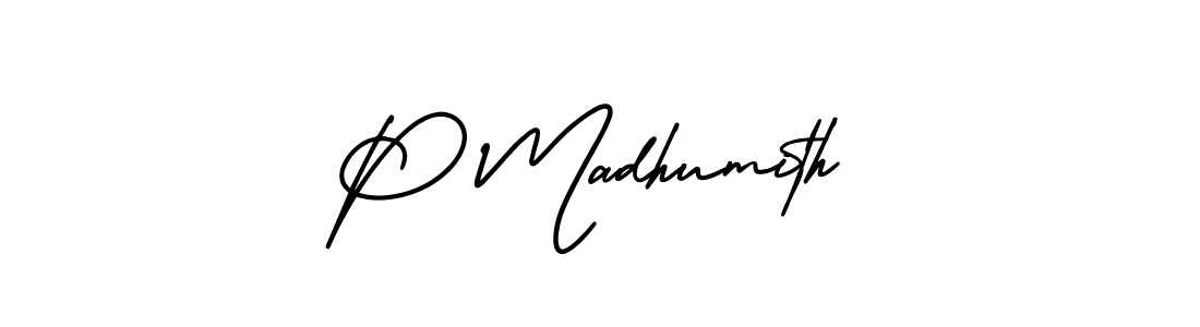 Design your own signature with our free online signature maker. With this signature software, you can create a handwritten (AmerikaSignatureDemo-Regular) signature for name P Madhumith. P Madhumith signature style 3 images and pictures png