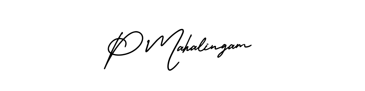 How to make P Mahalingam name signature. Use AmerikaSignatureDemo-Regular style for creating short signs online. This is the latest handwritten sign. P Mahalingam signature style 3 images and pictures png