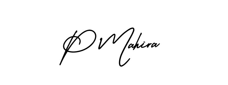 Use a signature maker to create a handwritten signature online. With this signature software, you can design (AmerikaSignatureDemo-Regular) your own signature for name P Mahira. P Mahira signature style 3 images and pictures png