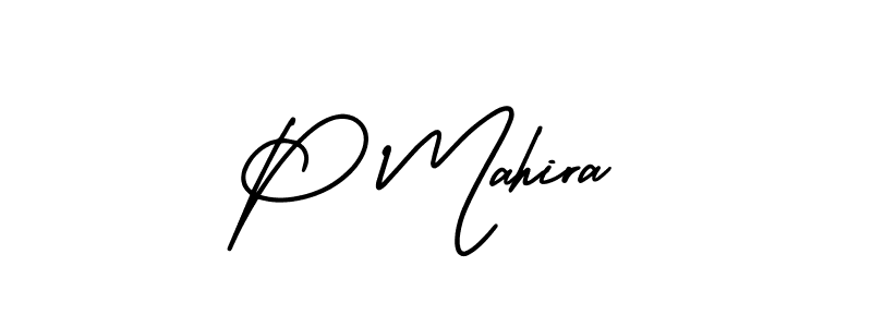 Make a beautiful signature design for name P Mahira. With this signature (AmerikaSignatureDemo-Regular) style, you can create a handwritten signature for free. P Mahira signature style 3 images and pictures png