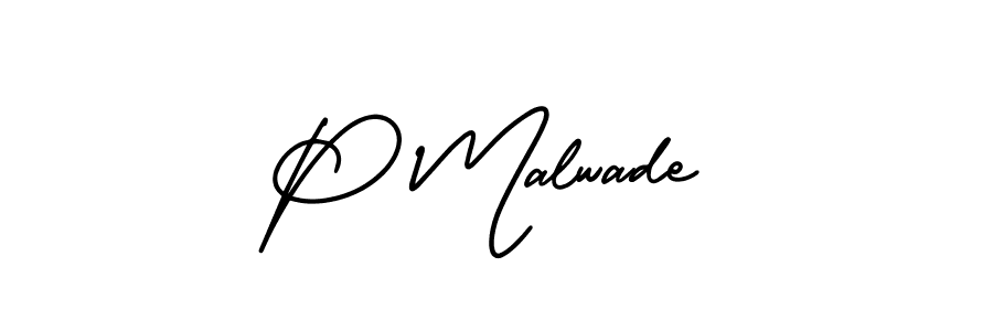 Design your own signature with our free online signature maker. With this signature software, you can create a handwritten (AmerikaSignatureDemo-Regular) signature for name P Malwade. P Malwade signature style 3 images and pictures png