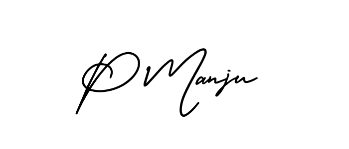 You should practise on your own different ways (AmerikaSignatureDemo-Regular) to write your name (P Manju) in signature. don't let someone else do it for you. P Manju signature style 3 images and pictures png