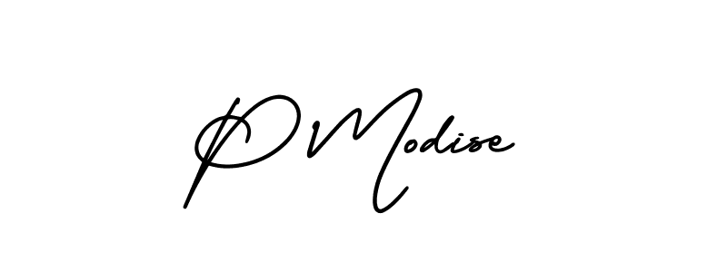 The best way (AmerikaSignatureDemo-Regular) to make a short signature is to pick only two or three words in your name. The name P Modise include a total of six letters. For converting this name. P Modise signature style 3 images and pictures png