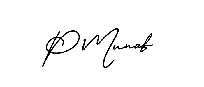 Design your own signature with our free online signature maker. With this signature software, you can create a handwritten (AmerikaSignatureDemo-Regular) signature for name P Munaf. P Munaf signature style 3 images and pictures png