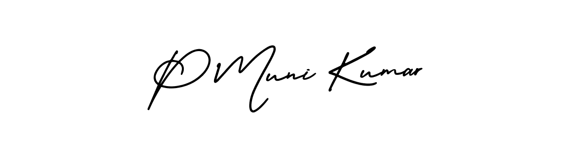 Use a signature maker to create a handwritten signature online. With this signature software, you can design (AmerikaSignatureDemo-Regular) your own signature for name P Muni Kumar. P Muni Kumar signature style 3 images and pictures png