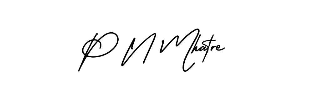 The best way (AmerikaSignatureDemo-Regular) to make a short signature is to pick only two or three words in your name. The name P N Mhatre include a total of six letters. For converting this name. P N Mhatre signature style 3 images and pictures png