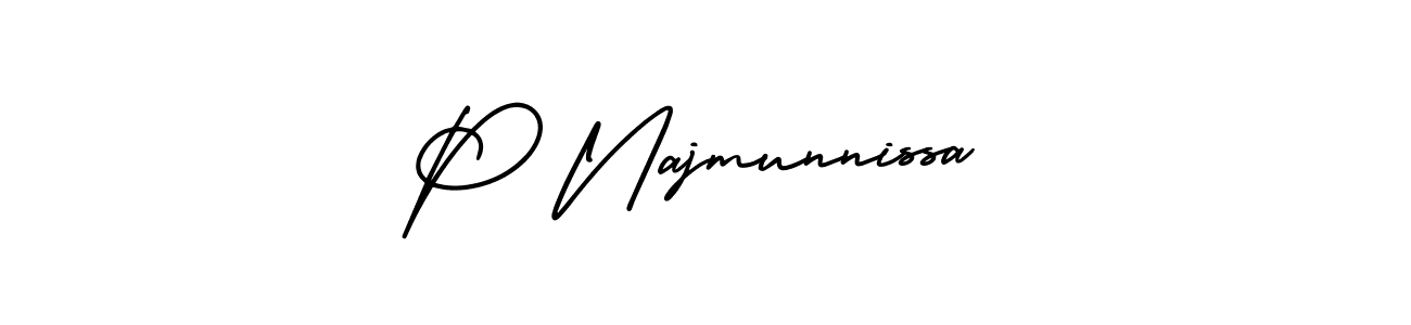 AmerikaSignatureDemo-Regular is a professional signature style that is perfect for those who want to add a touch of class to their signature. It is also a great choice for those who want to make their signature more unique. Get P Najmunnissa name to fancy signature for free. P Najmunnissa signature style 3 images and pictures png