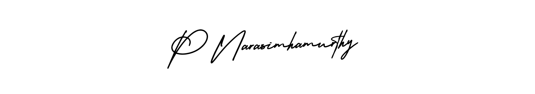 You should practise on your own different ways (AmerikaSignatureDemo-Regular) to write your name (P Narasimhamurthy) in signature. don't let someone else do it for you. P Narasimhamurthy signature style 3 images and pictures png