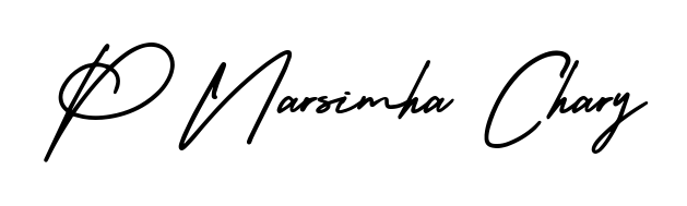 The AmerikaSignatureDemo-Regular lettering style adds unique flourish to name P Narsimha Chary. Stand out with a custom digital autograph made in seconds. P Narsimha Chary signature style 3 images and pictures png