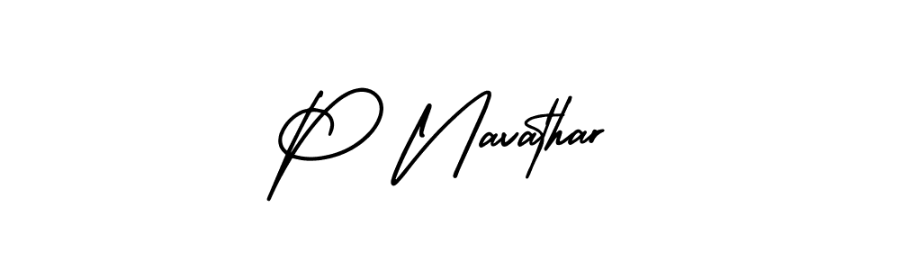 The best way (AmerikaSignatureDemo-Regular) to make a short signature is to pick only two or three words in your name. The name P Navathar include a total of six letters. For converting this name. P Navathar signature style 3 images and pictures png