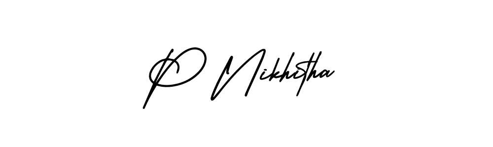 Create a beautiful signature design for name P Nikhitha. With this signature (AmerikaSignatureDemo-Regular) fonts, you can make a handwritten signature for free. P Nikhitha signature style 3 images and pictures png