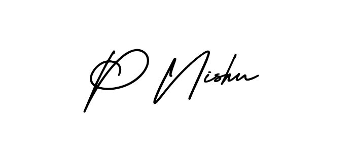 Use a signature maker to create a handwritten signature online. With this signature software, you can design (AmerikaSignatureDemo-Regular) your own signature for name P Nishu. P Nishu signature style 3 images and pictures png