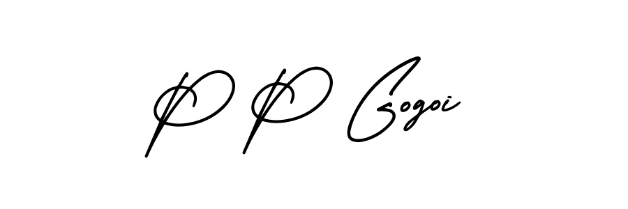 The best way (AmerikaSignatureDemo-Regular) to make a short signature is to pick only two or three words in your name. The name P P Gogoi include a total of six letters. For converting this name. P P Gogoi signature style 3 images and pictures png