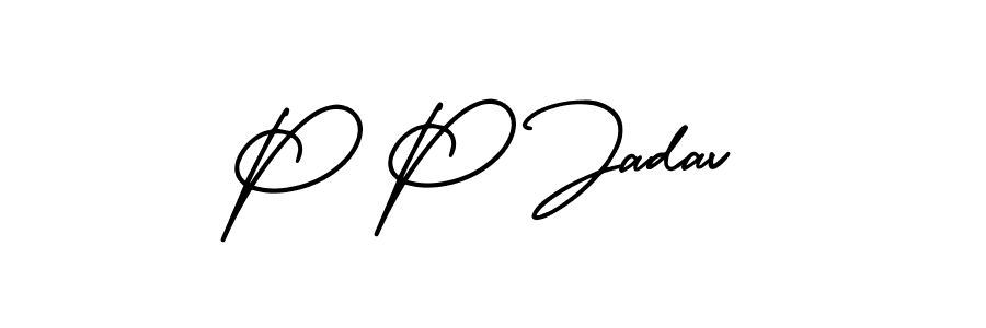 Design your own signature with our free online signature maker. With this signature software, you can create a handwritten (AmerikaSignatureDemo-Regular) signature for name P P Jadav. P P Jadav signature style 3 images and pictures png