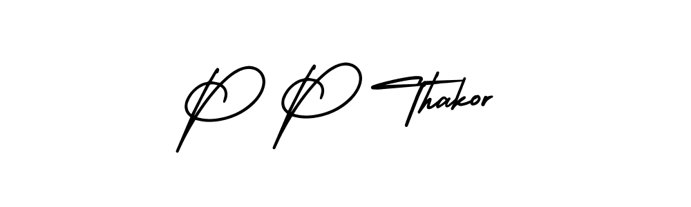 You should practise on your own different ways (AmerikaSignatureDemo-Regular) to write your name (P P Thakor) in signature. don't let someone else do it for you. P P Thakor signature style 3 images and pictures png