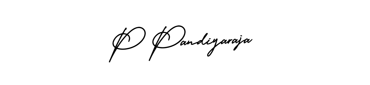 How to make P Pandiyaraja name signature. Use AmerikaSignatureDemo-Regular style for creating short signs online. This is the latest handwritten sign. P Pandiyaraja signature style 3 images and pictures png