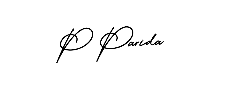 The best way (AmerikaSignatureDemo-Regular) to make a short signature is to pick only two or three words in your name. The name P Parida include a total of six letters. For converting this name. P Parida signature style 3 images and pictures png