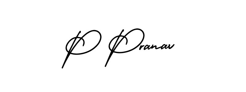 How to make P Pranav name signature. Use AmerikaSignatureDemo-Regular style for creating short signs online. This is the latest handwritten sign. P Pranav signature style 3 images and pictures png