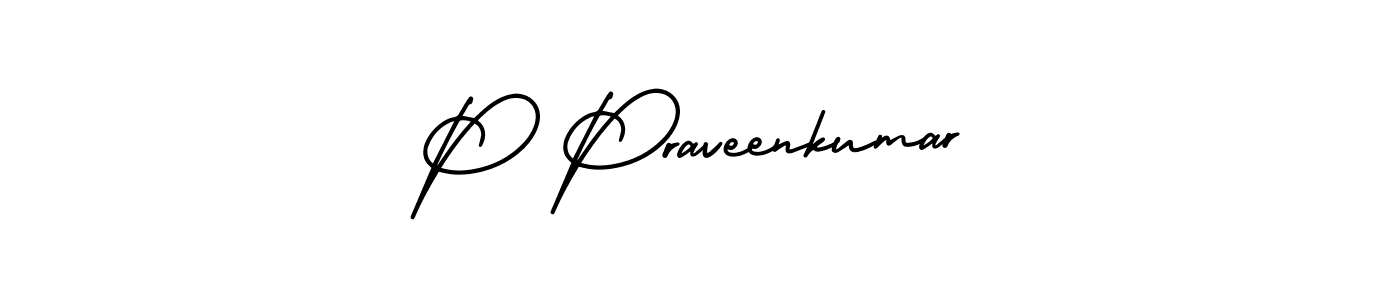 How to make P Praveenkumar name signature. Use AmerikaSignatureDemo-Regular style for creating short signs online. This is the latest handwritten sign. P Praveenkumar signature style 3 images and pictures png