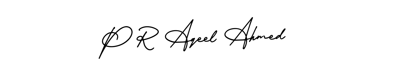 You should practise on your own different ways (AmerikaSignatureDemo-Regular) to write your name (P R Aqeel Ahmed) in signature. don't let someone else do it for you. P R Aqeel Ahmed signature style 3 images and pictures png