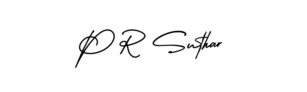 The best way (AmerikaSignatureDemo-Regular) to make a short signature is to pick only two or three words in your name. The name P R Suthar include a total of six letters. For converting this name. P R Suthar signature style 3 images and pictures png