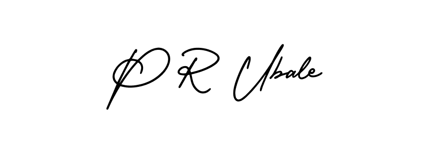 How to make P R Ubale name signature. Use AmerikaSignatureDemo-Regular style for creating short signs online. This is the latest handwritten sign. P R Ubale signature style 3 images and pictures png