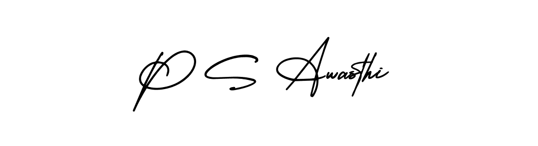 This is the best signature style for the P S Awasthi name. Also you like these signature font (AmerikaSignatureDemo-Regular). Mix name signature. P S Awasthi signature style 3 images and pictures png